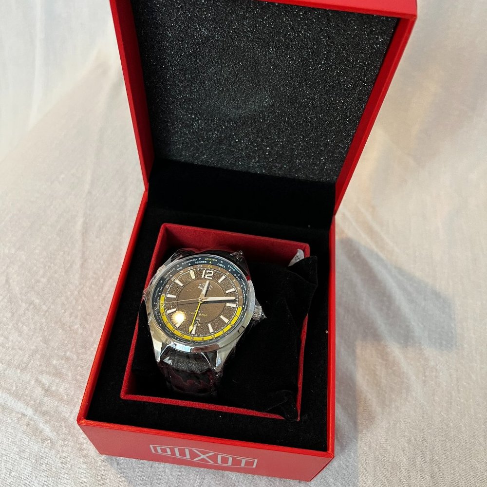 DUXOT Brown and Silver Men's GMT Watch Strap Box